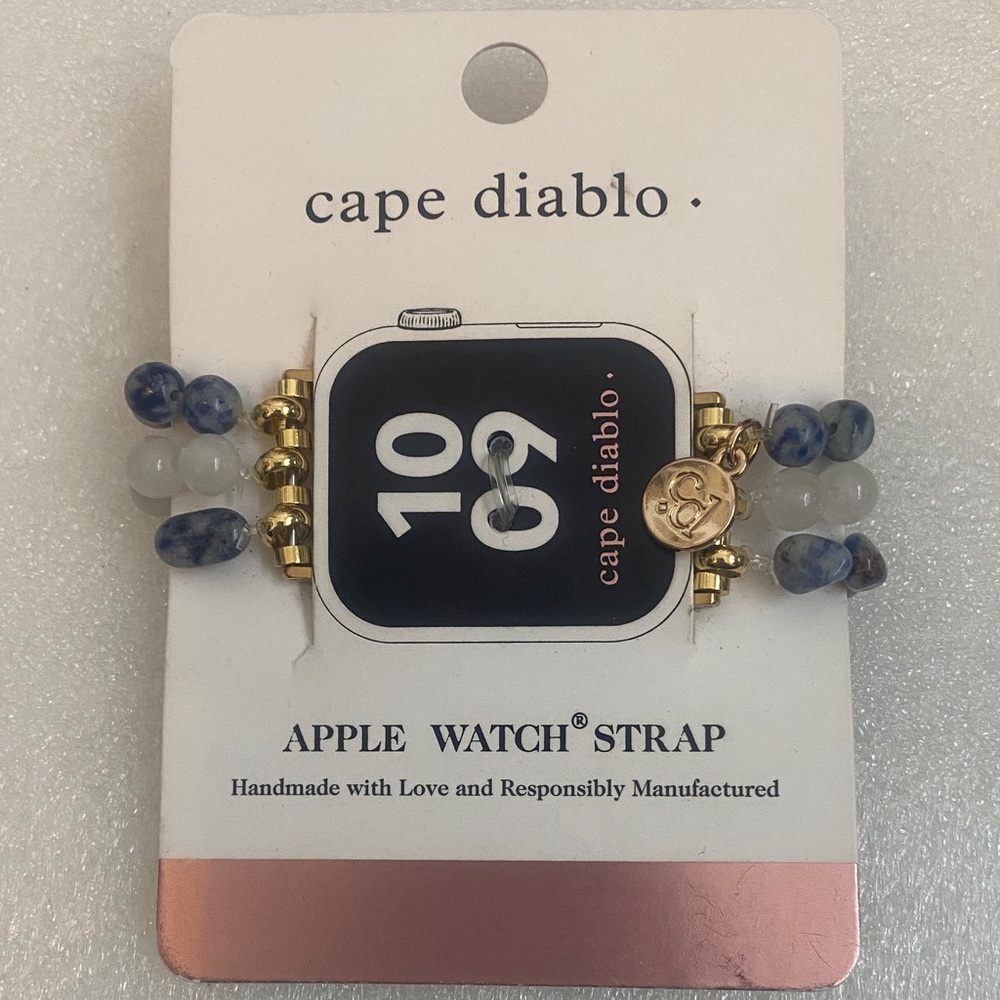 Cape Diablo Blue & White Beaded Apple Watch Strap with Gold Accents